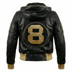 Duazan 8 Ball Hooded Leather Jacket – Black & Gold Edition Mens & Women outerwear Duazan
