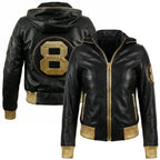 Duazan 8 Ball Hooded Leather Jacket – Black & Gold Edition Mens & Women outerwear Duazan
